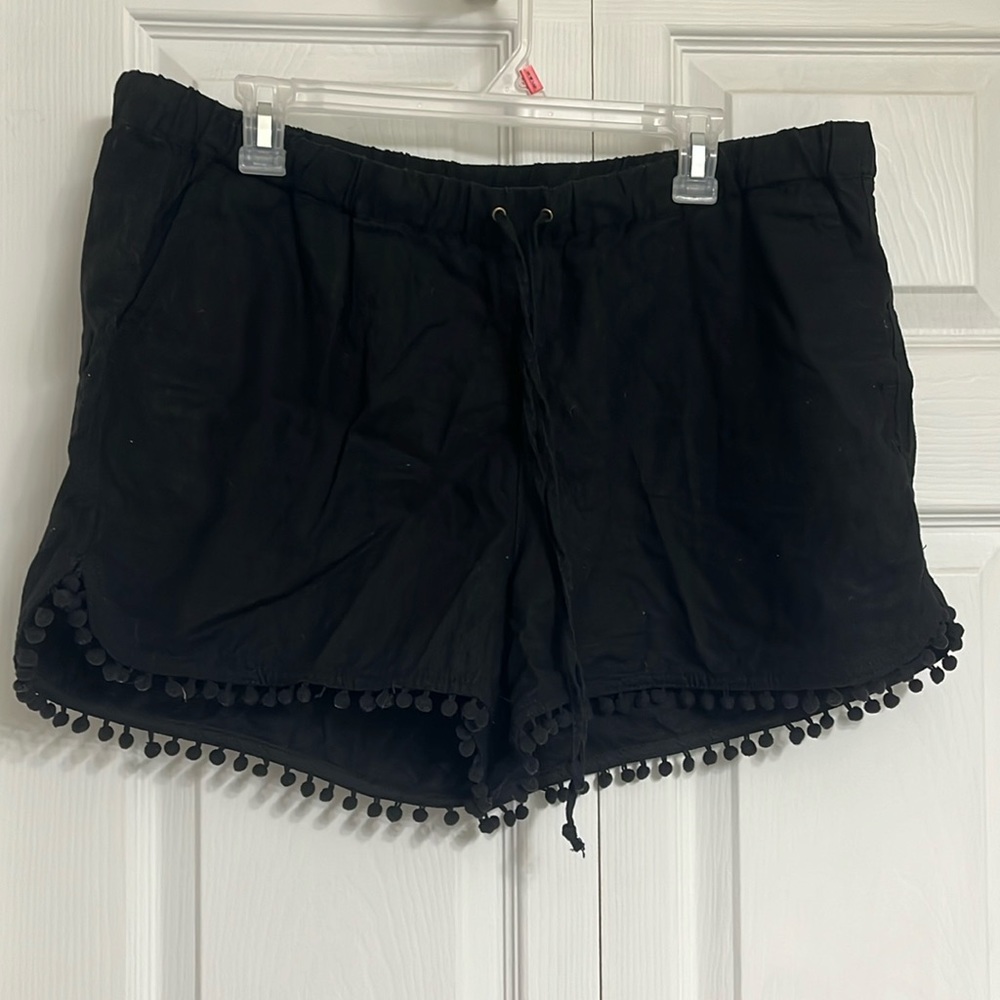JCrew women’s size XL black Pom Pom linen cotton blend shorts